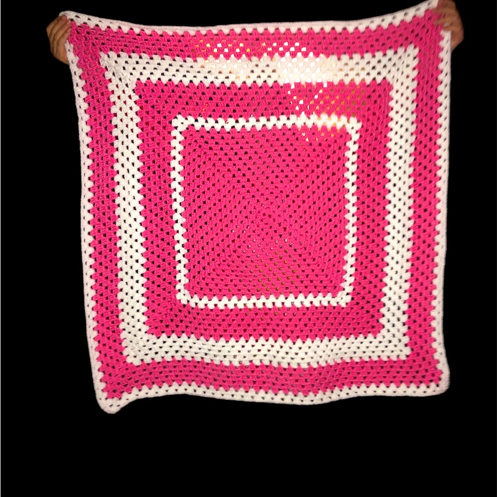 Handmade by me! Pink and white baby blanket
